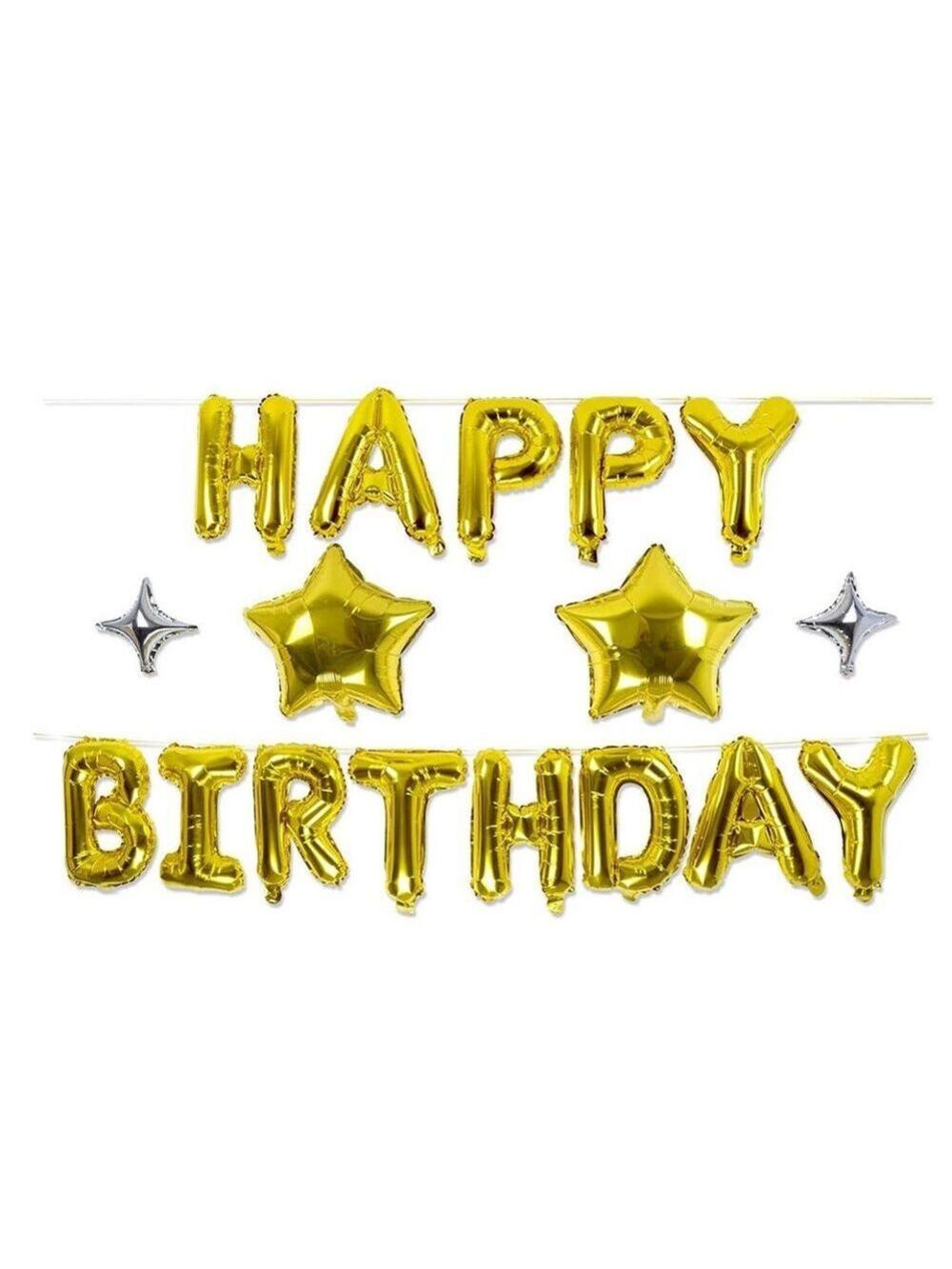 Happy Birthday Gold Foil Balloon set & stars - Picture 3 of 3
